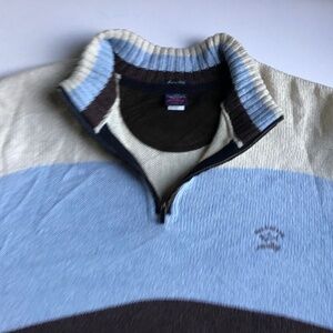 Paul & Shark 1/4 Zip blue,beige & brown Wool pullover Sz XL made in Italy 🇮🇹